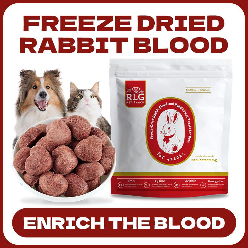RLG 15 Individually Wrapped Freeze-Dried Rabbit Blood Treats – Rich in Hemoglobin & Iron – Supports Energy & Vitality – 25G Bag